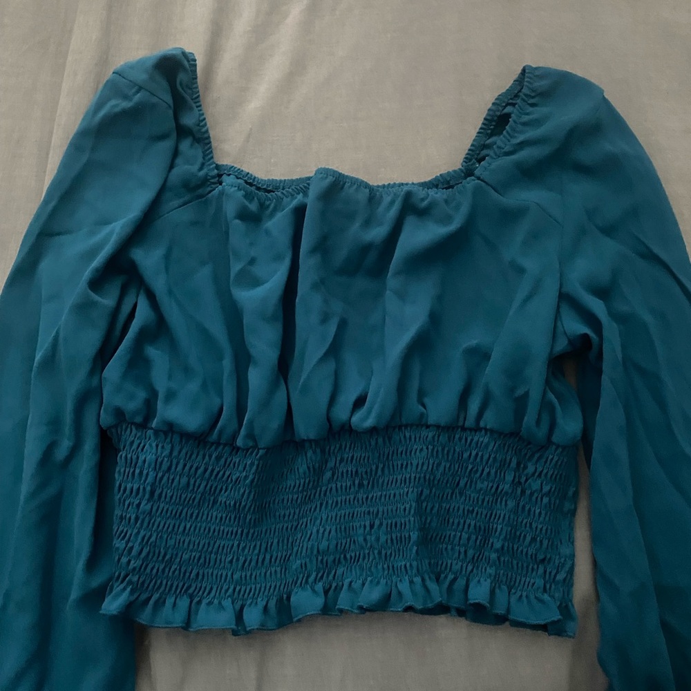 Shein Cropped Teal Long Sleeve Top
